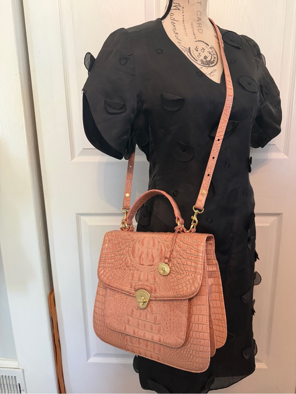 Brahmin Rose Pink Croc-Embossed Top-Handle Bag - Picture 7 of 12